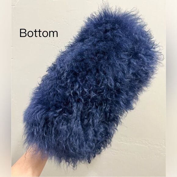 Navy Handmade Real Curly Shearling  Removable Strap Bag/Shoulder Bag/Crossbody - Picture 13 of 17